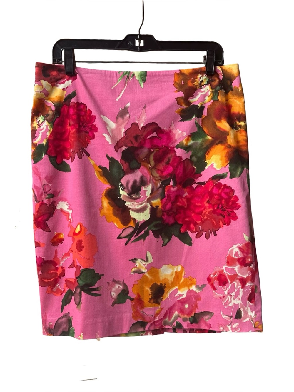 Talbots Pencil Skirt Lined Pink Mulricolor Watercolor Floral Womens Petite 12P